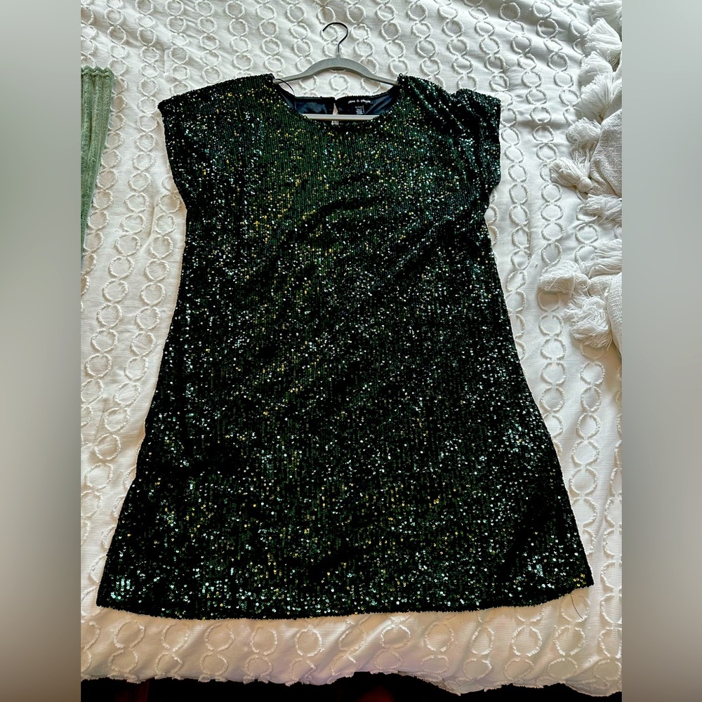Emerald Green Sequined A-line Dress: XL NWOT